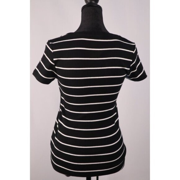 Ralph Lauren Women's Black & White Striped Scoop Neck T-Shirt Size S/P Cotton - Picture 2 of 10